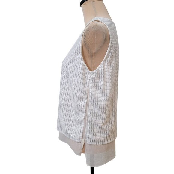 Vince Size M Ivory Lattice Overlay Silk Sleeveless Top, Exc. Used Condition - Picture 3 of 11